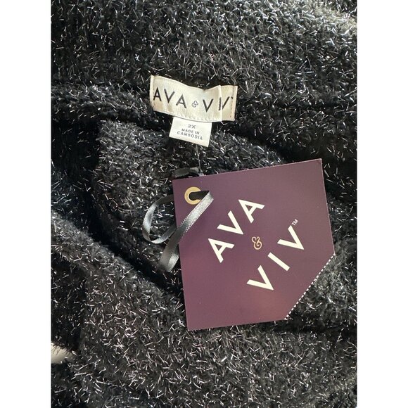 NWT Ava & Viv Black Sweater Silver Glisten V Neck Holiday Soft Size 2X - Picture 7 of 7